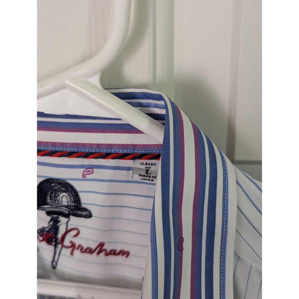 Robert Graham Button Up Shirt Mens Large White Blue Paisley Striped Flip Cuff - Picture 6 of 9